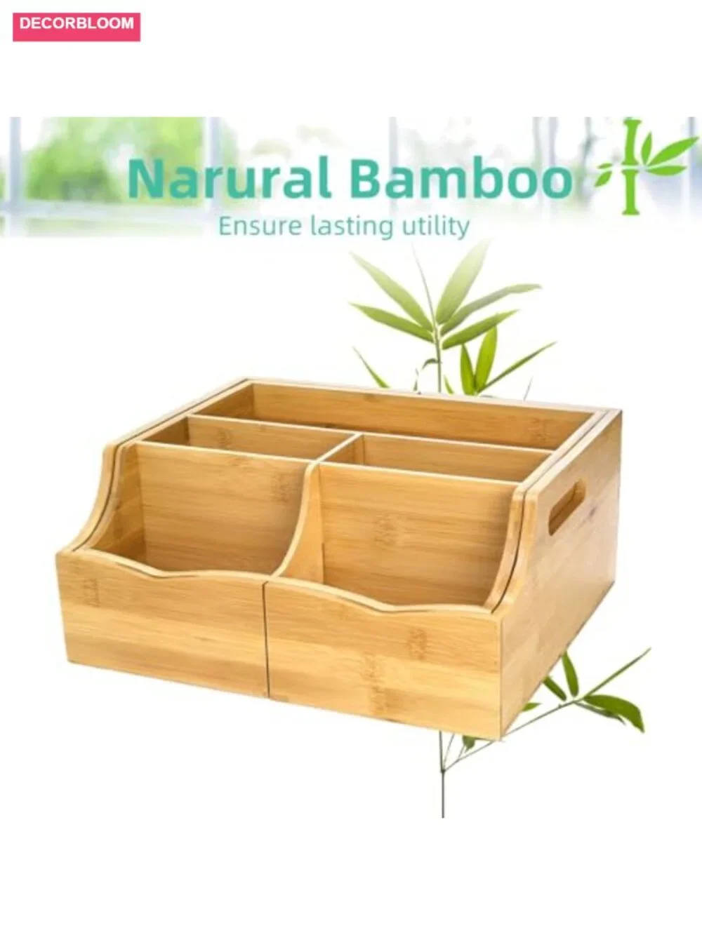 Expandable Bamboo Coffee Station Organizer with 7 Compartments, Countertop